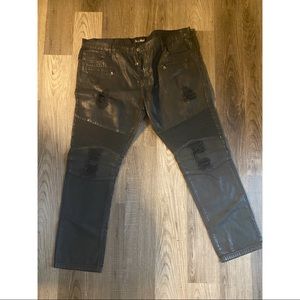 Embellished Waxed Biker Denim